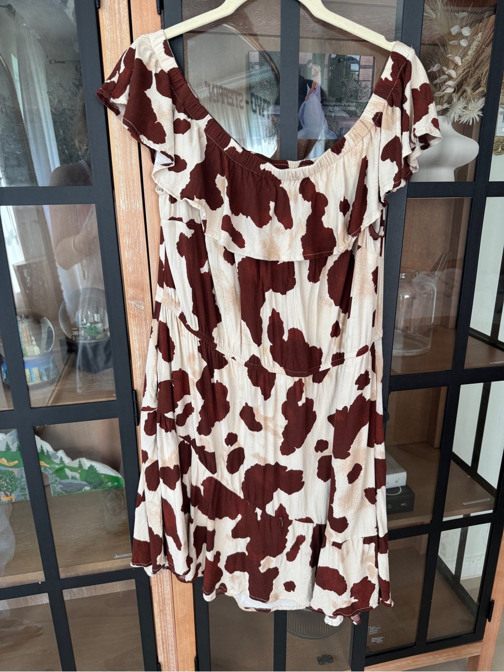 Idyllwind mini dress cow print Made For This Off-Shoulder ruffle neutral western - Picture 2 of 8